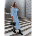 Women's Long Oversized Shirt Dress with Continuous Button Placket, Cuffed Sleeves and Deep Side Slit Fashion Glam