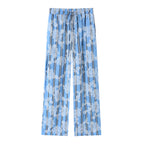 Women's wide palazzo pants with elastic drawstring waistband and floral lace look Fashion Glam