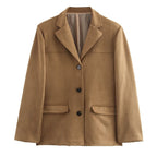 Women's short coat in blazer style made of suede imitation with lapel collar and patch pockets Fashion Glam