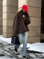 Women's Short Cut Faux Fur Coat with Boxy Silhouette and Stand Collar Fashion Glam