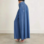 Women High-Waisted Denim Palazzo Pants with Gathered Box Pleat and Extra Wide Leg Fashion Glam