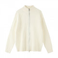 Unisex Boxy Cardigan with Cable Pattern, Stand-up Collar and Two-way Zipper Fashion Glam