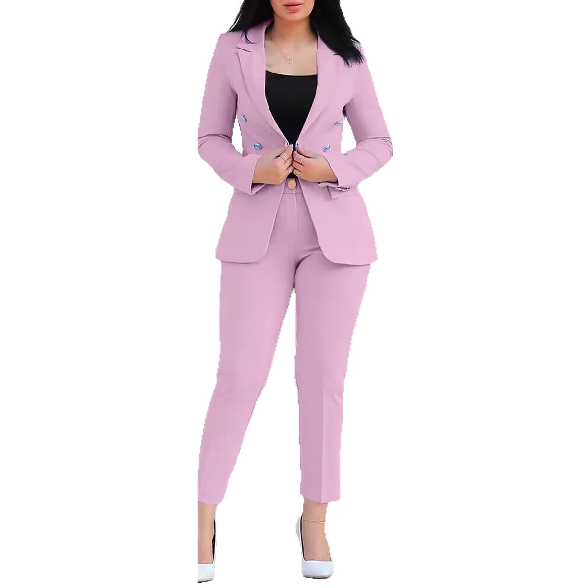 Women's Tailored Two-Piece Blazer with Slim-Fit Trousers in Business Style Fashion Glam