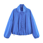 Women's Lightweight Wind and Travel Jacket with Stand Collar, Concealed Snap Placket and Drawstring Hem Fashion Glam