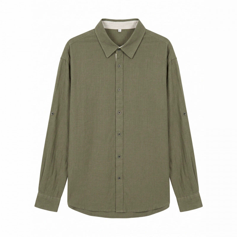 Men's Lightweight Oversized Linen Shirt with Kent Collar and Rounded Hem Fashion Glam