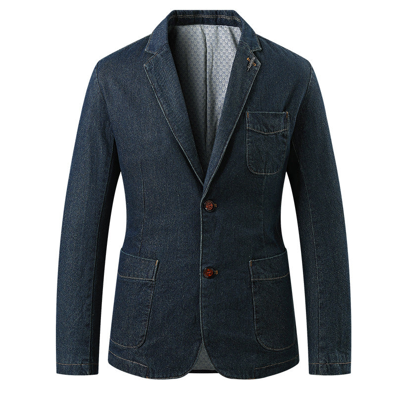 Men's denim blazer with casual cut, patch pockets, and fine lining Fashion Glam
