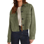 Women's short suede-look jacket with patch pockets and shirt collar Fashion Glam