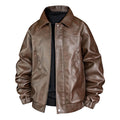 Men's faux leather bomber jacket with shirt collar, elastic waistband, and concealed zipper Fashion Glam