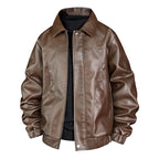Men's faux leather bomber jacket with shirt collar, elastic waistband, and concealed zipper Fashion Glam