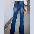 Women's high-waisted flared jeans with visible button fly, destroyed knee & sculpting stretch fit Fashion Glam
