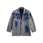 Unisex Oversize Blazer with Graffiti Spray Print, Notch Lapels and Flap Pockets Fashion Glam