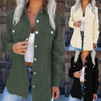 Ladies cord shirt jacket in shacket style with snap button placket and chest pockets Fashion Glam
