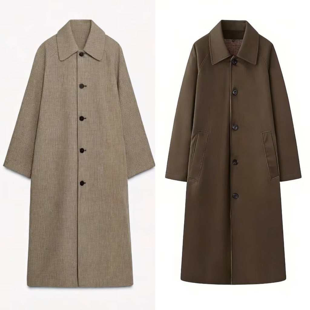 Women's longer minimalist trench coat with checked lining Fashion Glam
