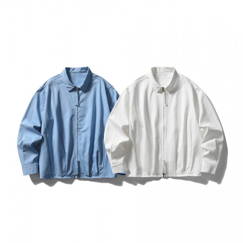 Unisex Boxy over-jacket with shirt collar, concealed zipper and soft drape Fashion Glam