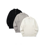 Unisex Oversize Braided Knit Half-Zip Sweater with Short Stand-Up Collar and Wide Ribbed Hem Fashion Glam