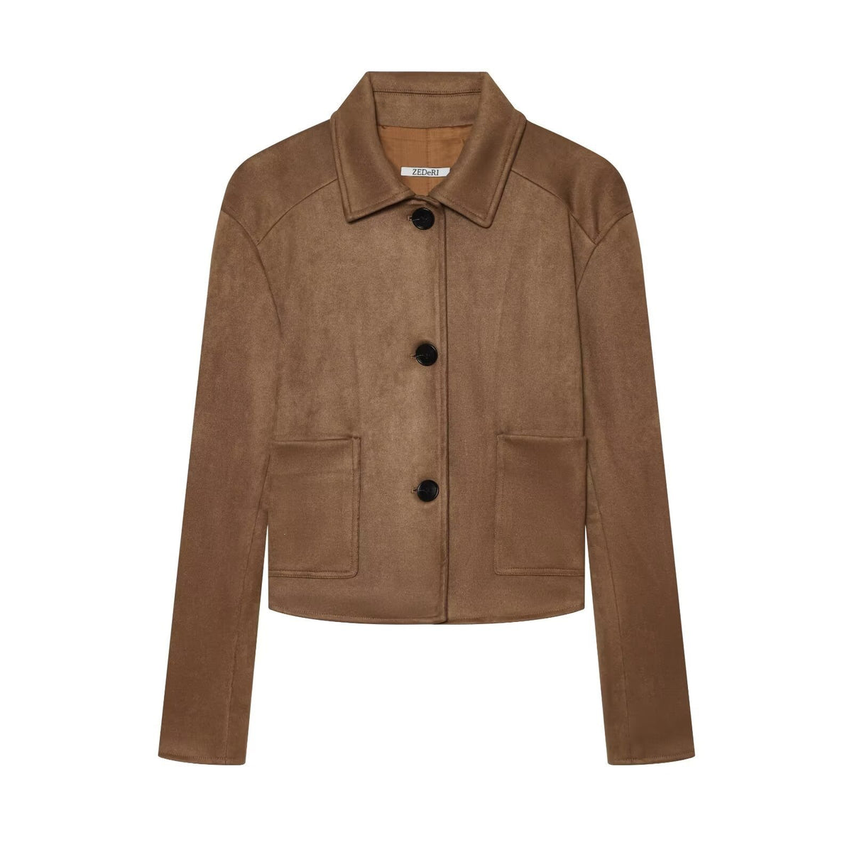 Women's short jacket in suede leather look with shirt collar and patch pockets Fashion Glam