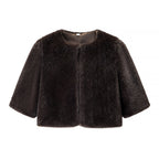 Women's Short-Cut Faux Fur Capelet with Three-Quarter Sleeves and Round Neckline Fashion Glam