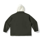 Unisex Two-Layer Overshirt Jacket with Attached Fleece Hood and Snap Button Placket Fashion Glam
