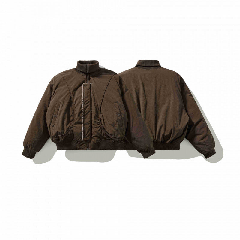 Unisex Short Cut Volume Bomber Jacket with High Ribbed Collar, Concealed Press Stud Placket and Rounded Flap Pockets Fashion Glam