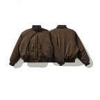 Unisex Short Cut Volume Bomber Jacket with High Ribbed Collar, Concealed Press Stud Placket and Rounded Flap Pockets Fashion Glam