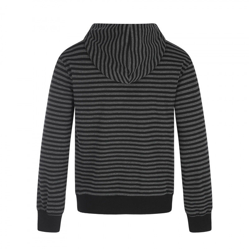 Unisex Striped Hooded Zip Jacket in Double-Breasted Look with Metal Buttons Fashion Glam