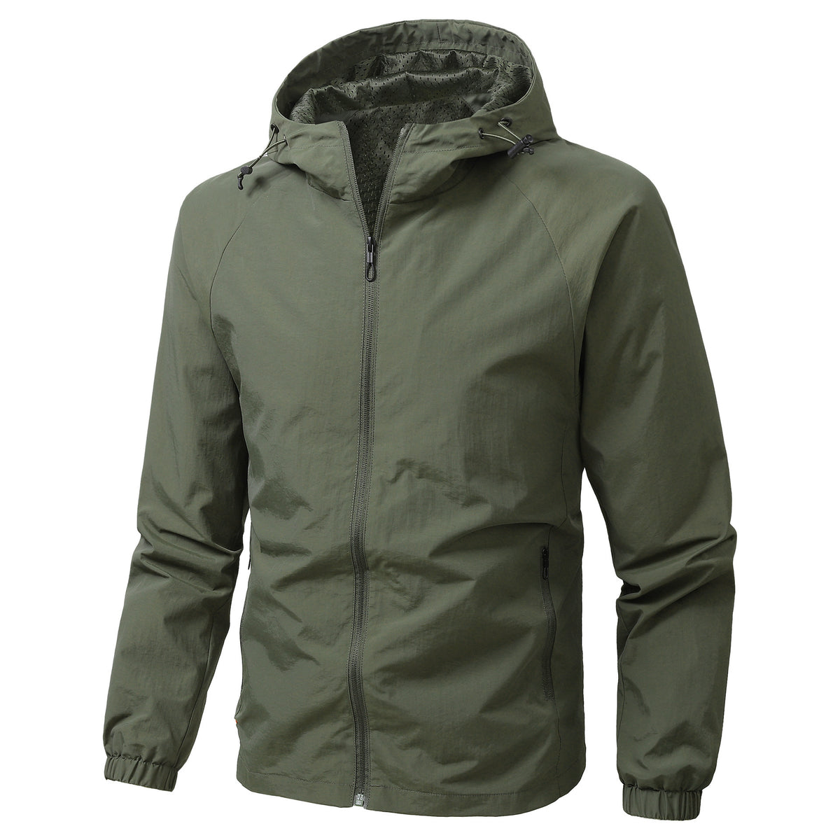 Men's Lightweight Windproof Hooded Outdoor Jacket with Full Zipper and Elastic Cuffs Fashion Glam