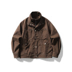 Men's Oversized Canvas Jacket with Stand-Up Collar, Snap Button Front and Concealed Zipper Interior Insert Fashion Glam
