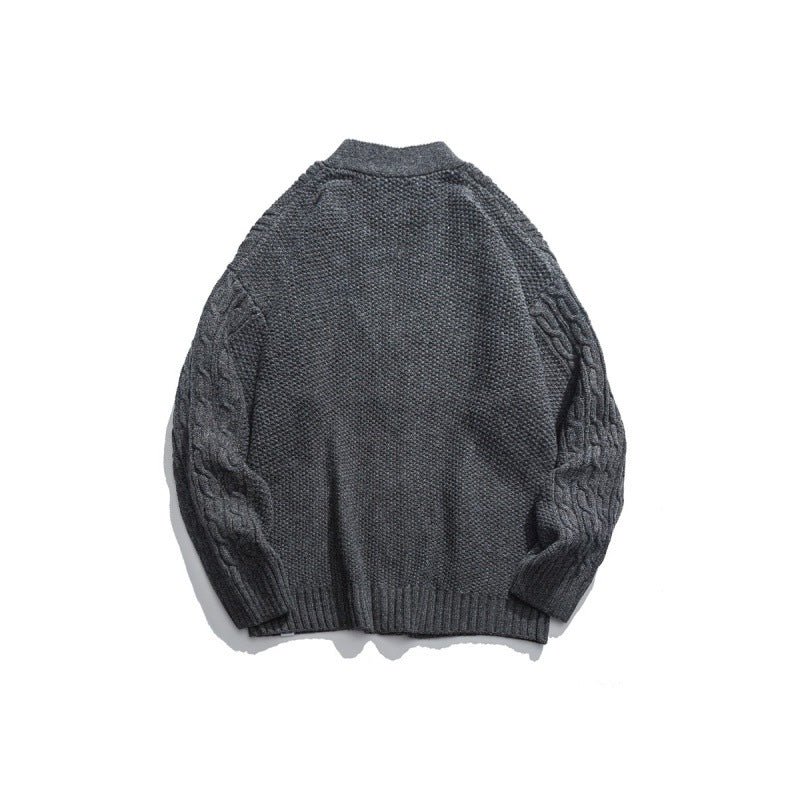 Unisex Oversized Knit Cardigan with Cable Pattern, V-Neck and Patch Pockets Fashion Glam