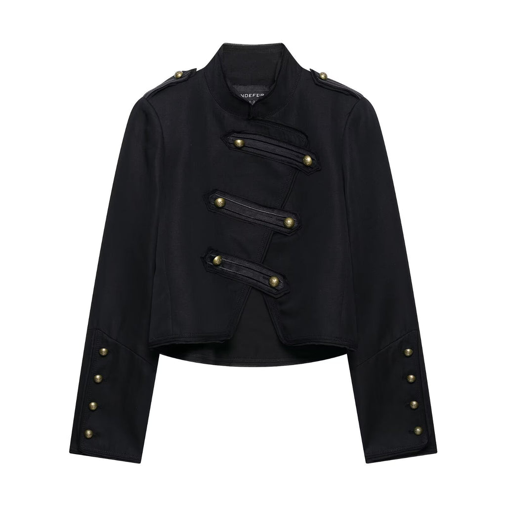 Women Short Cut Parade Jacket with Stand-Up Collar and Decorative Trimming Fashion Glam