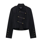Women Short Cut Parade Jacket with Stand-Up Collar and Decorative Trimming Fashion Glam
