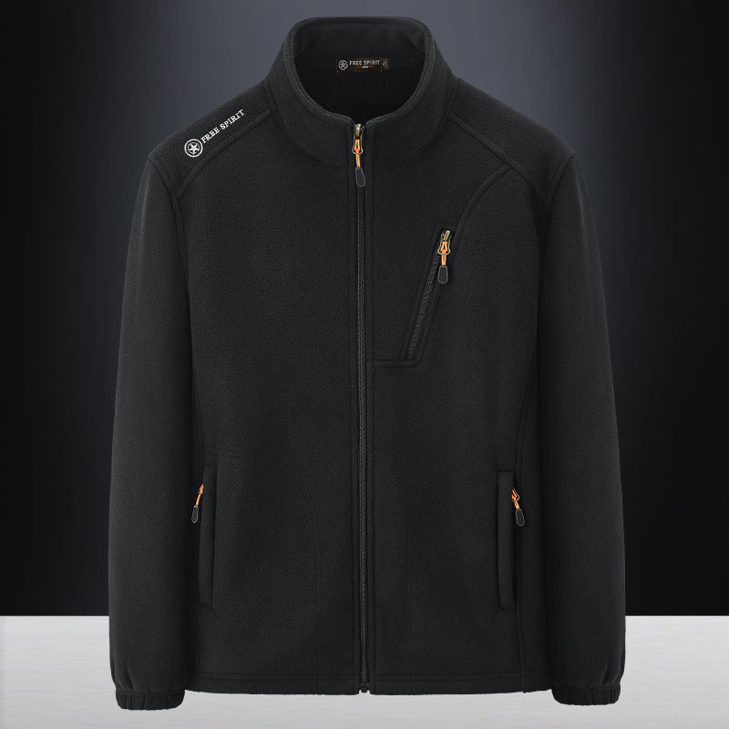 Men's Warm Microfleece Outdoor Jacket with Chest Zipper, Side Pockets and Stand-Up Collar Fashion Glam