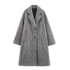 Women Oversized Coat with Herringbone Pattern and Deep Lapel Collar Fashion Glam