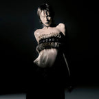 Women Cropped Bandeau Top with Faux Fur Trim, Grommet Leather Strap and Gothic-Punk Details Fashion Glam