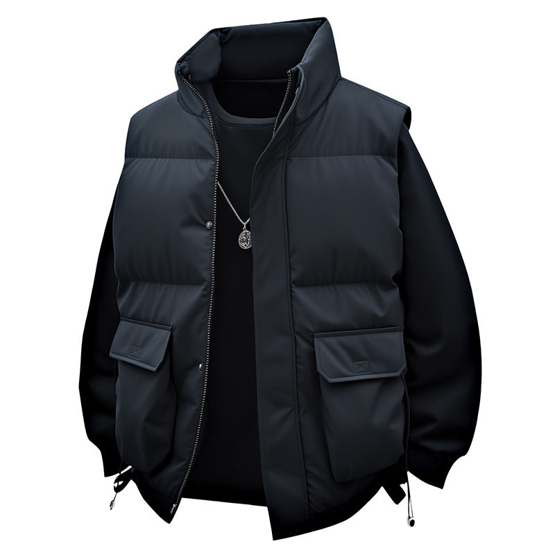 Men's Padded Utility Vest with High Stand Collar and Multi-Functional Pockets Fashion Glam