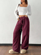 Ladies cord pants with wide leg, elastic waistband and drawstring Fashion Glam