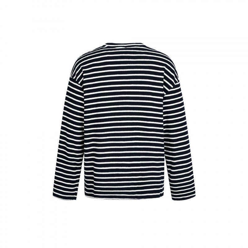 Unisex Maritime Striped Knit Shirt with Loose Fit and Round Neck Fashion Glam