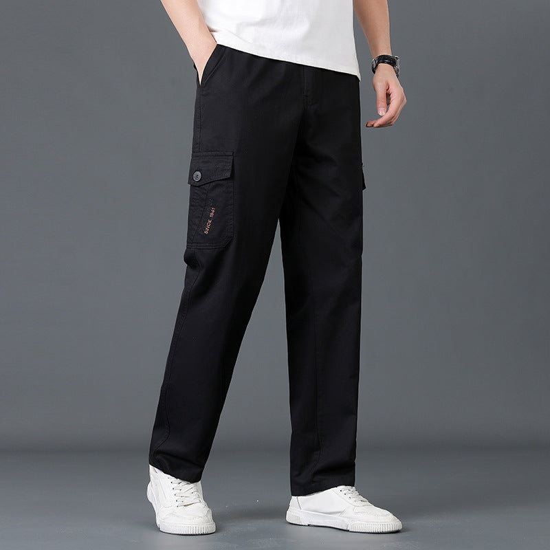 Men's Lightweight Cotton Utility Cargo Pants with Elastic Waistband and Straight Leg Fashion Glam