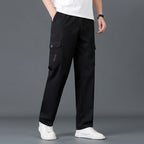 Men's Lightweight Cotton Utility Cargo Pants with Elastic Waistband and Straight Leg Fashion Glam