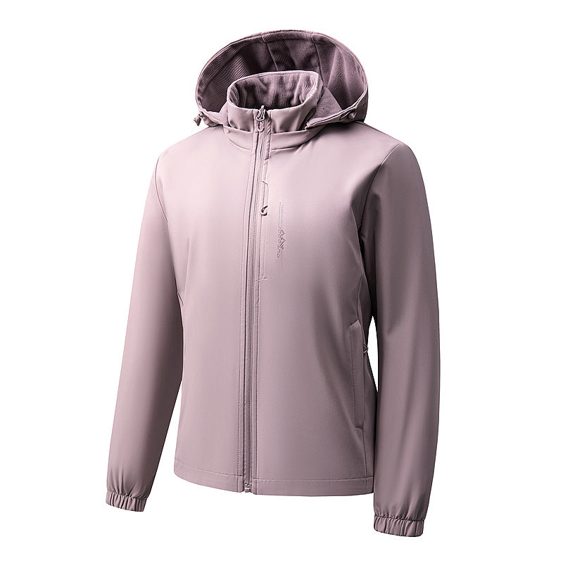 Women's lightweight waterproof softshell jacket with hood and chest zipper pocket Fashion Glam