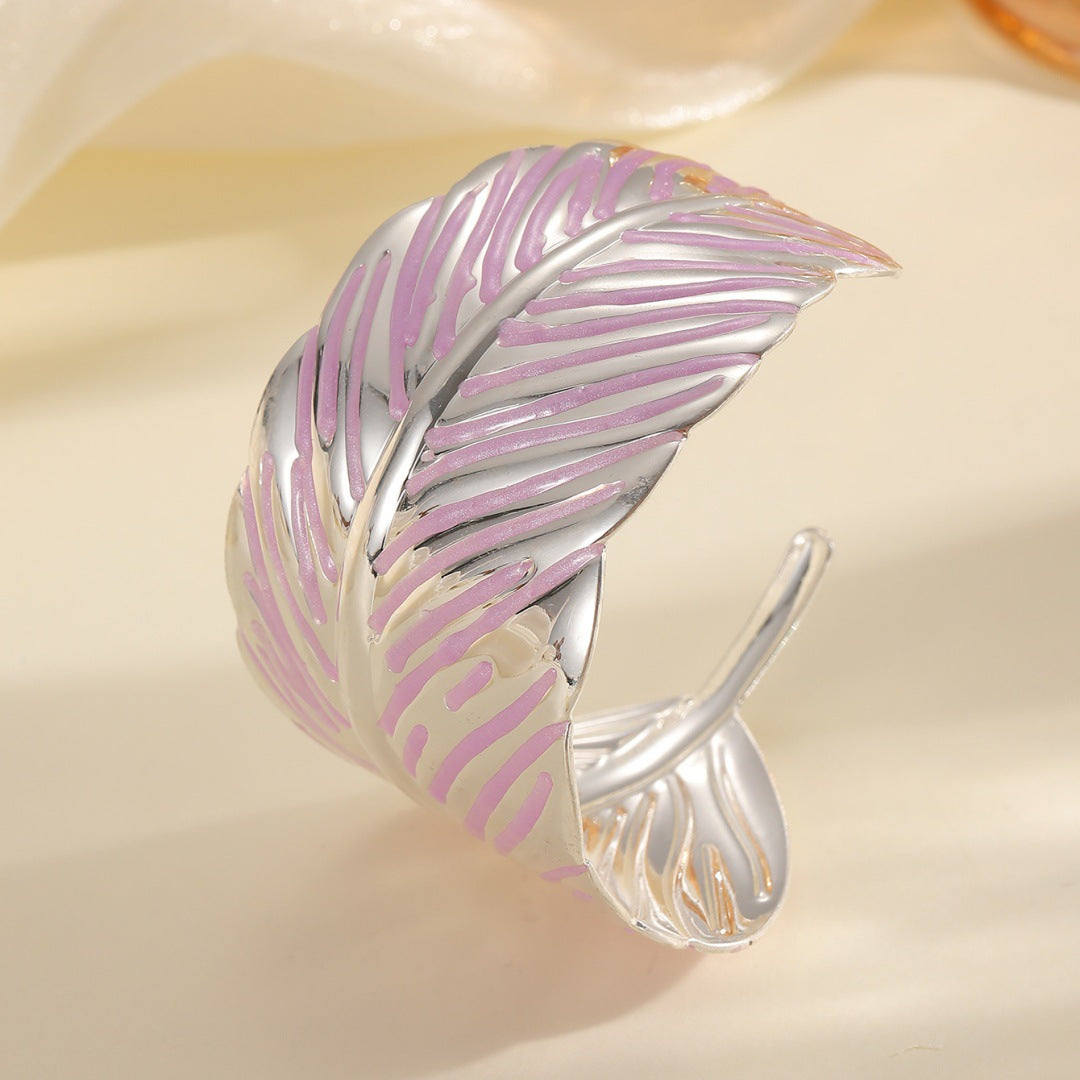 Ladies Open Cuff Bracelet in Tropical Leaf Design Fashion Glam