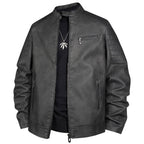 Men's biker jacket made of faux leather with stand-up collar and quilted shoulder Fashion Glam