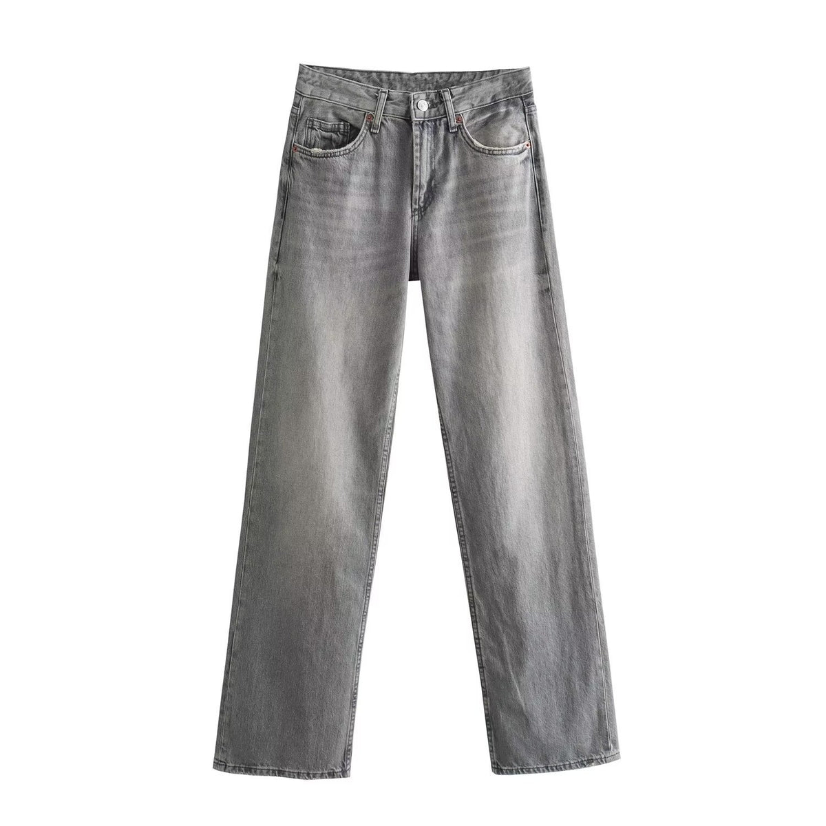 Women's high-waist jeans with straight leg, five-pocket cut and vintage wash Fashion Glam