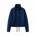 Women's Short Dotted Rain Jacket with Stand-Up Collar and Drawstring Fashion Glam