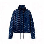 Women's Short Dotted Rain Jacket with Stand-Up Collar and Drawstring Fashion Glam