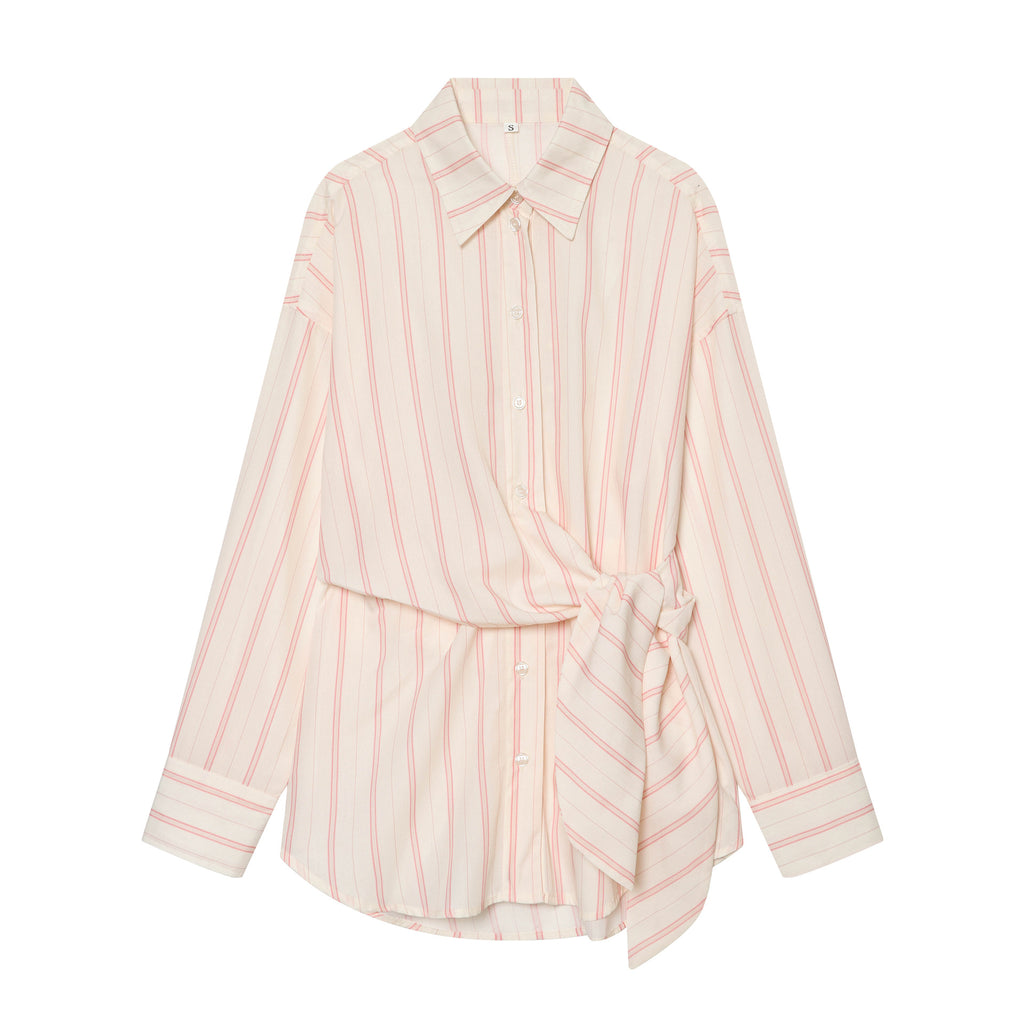 Women's Striped Shirt Blouse with Waist Knot Detail Fashion Glam