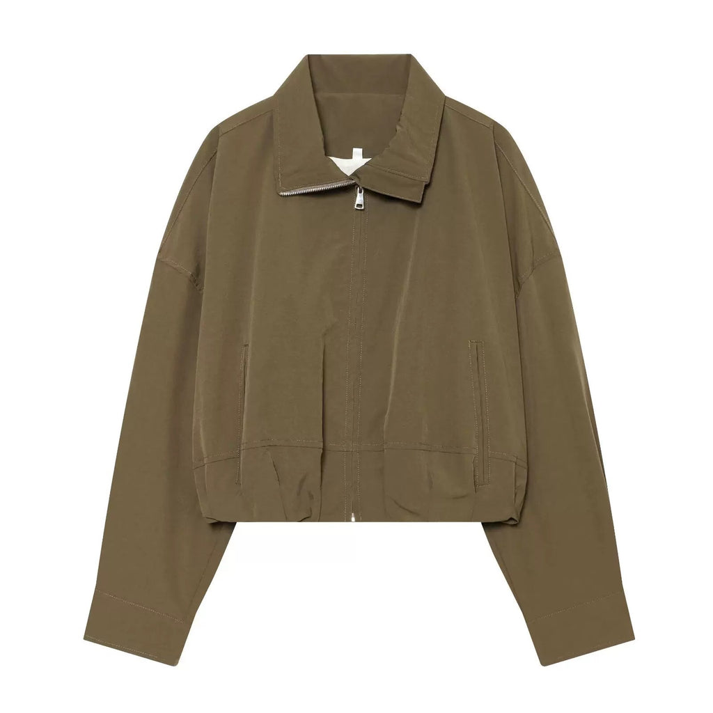 Women’s utilitarian short jacket with zipper and shirt collar Fashion Glam