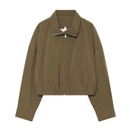 Women’s utilitarian short jacket with zipper and shirt collar Fashion Glam