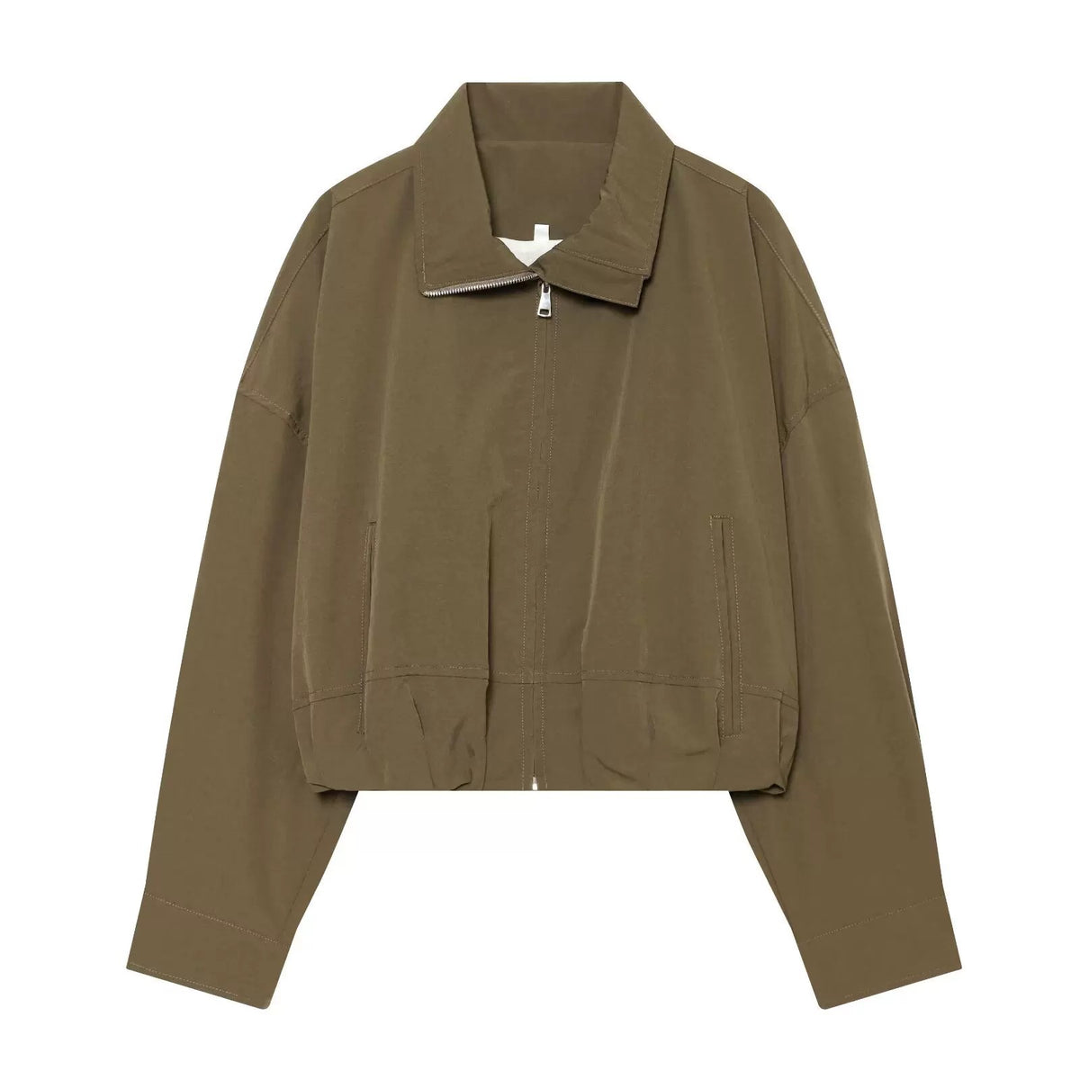 Women’s utilitarian short jacket with zipper and shirt collar Fashion Glam