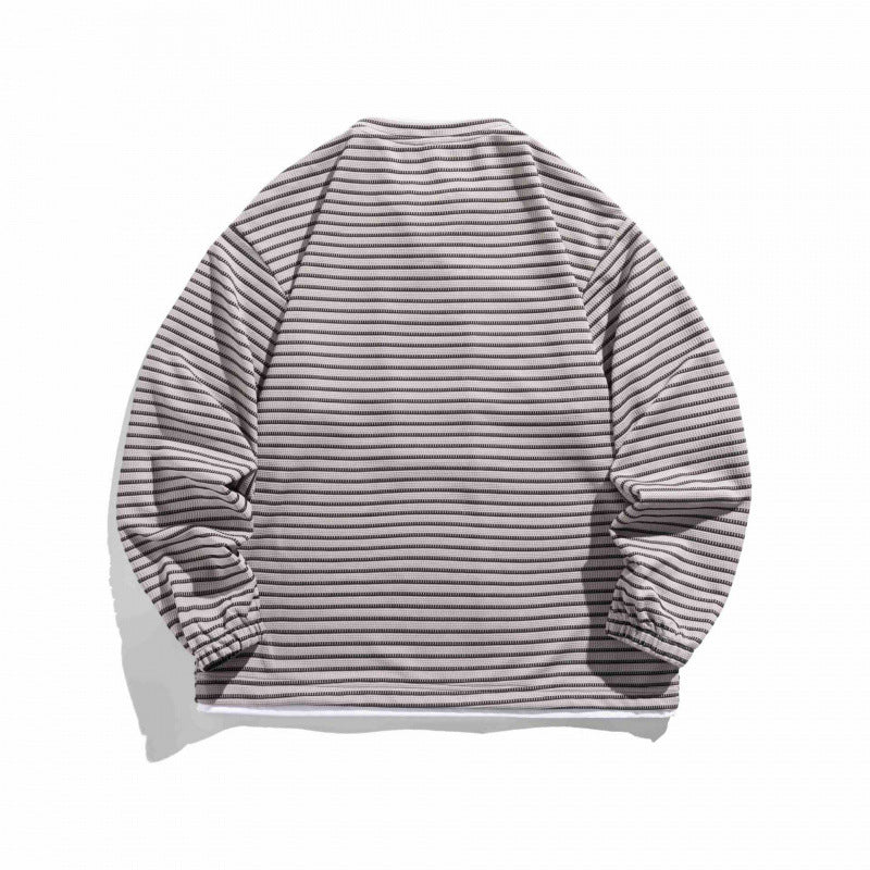 Unisex Striped Oversized Sweater with Lace Collar and Textured Knit Fashion Glam