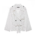 Women Polka Dot Cropped Trench Coat with Tie Belt Fashion Glam